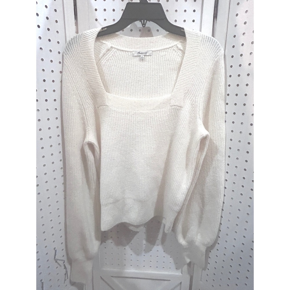 Madewell Cream Square Neck Ribbed Knit Sweater Long Sleeve Balloon Sleeve M - Picture 1 of 6